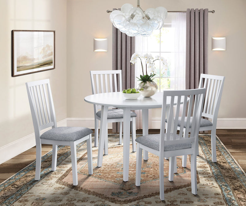 Bryn Dining Chair with Fabric Seat, Slat-Back – White and Grey