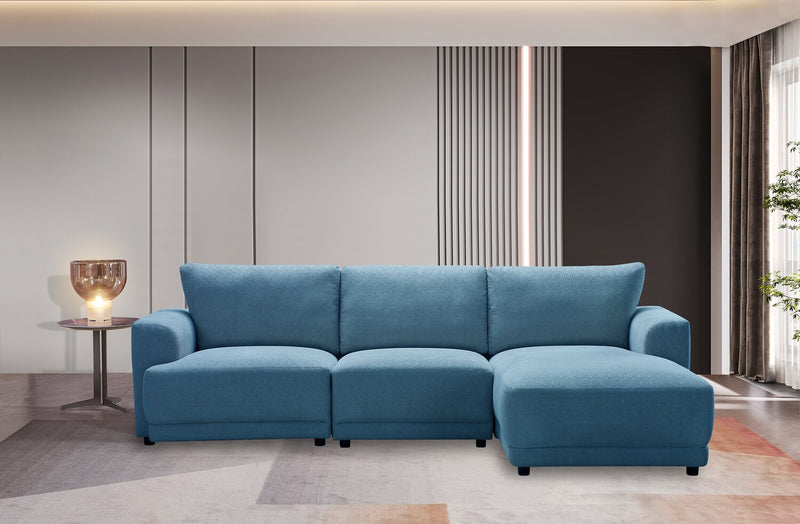Voyage Modular 3-Piece Right-Facing Fabric Sectional with Removable Back Cushions – Blue