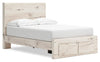 ["Derekson Storage Bed with 2 Built-In Footboard Drawers, Rustic White - Full Size"]