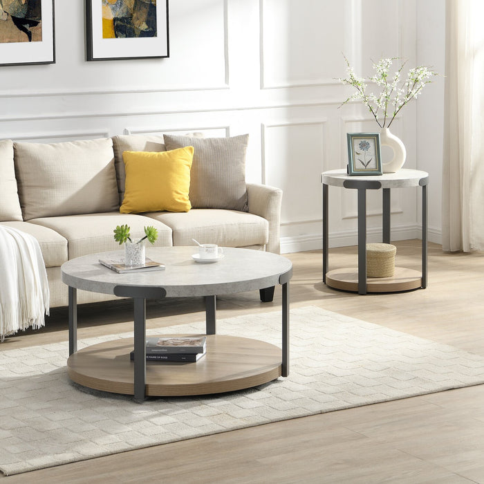 Felicity 22\" Round End Table with Shelf - Grey