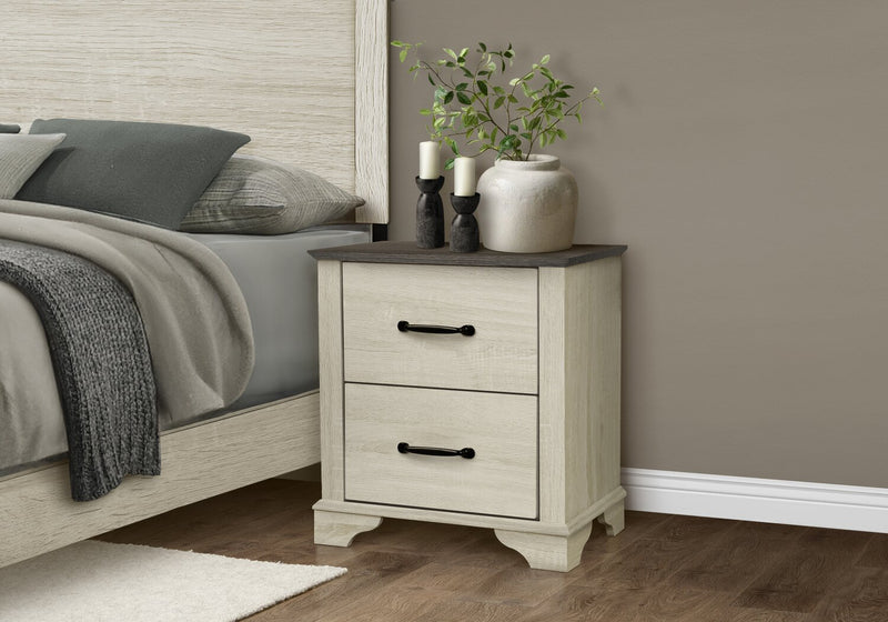 Clara Bedside 2-Drawer Nightstand, 22\"W x 24\"H - Bleached Oak & Brown