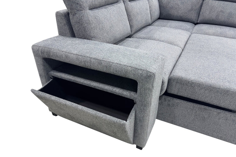 Coast 3-Piece Right-Facing Fabric Sleeper Sectional with Storage and Ottoman - Smoke