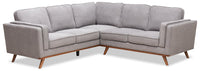 Kort & Co. Kassia 2-Piece Linen-Look Fabric Sectional with Wood Base and Legs - Grey 