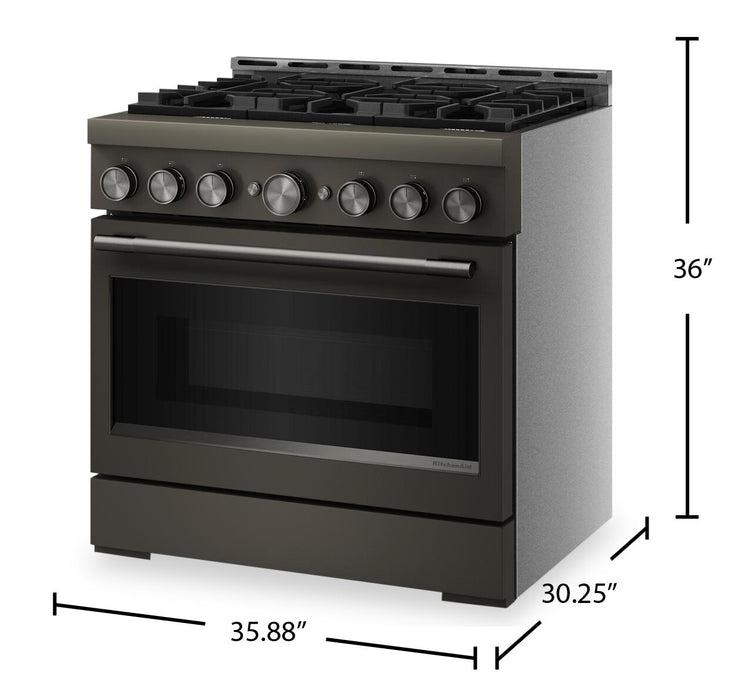 KitchenAid 36\" 5.1 Cu. Ft. Gas Range with No Preheat Air Fry Mode – Black Ore - KFGS936SBE