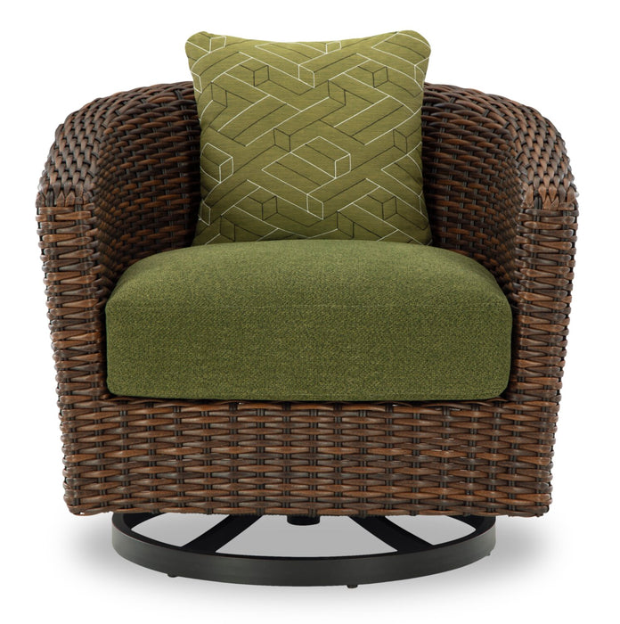 Tofino Outdoor Patio Swivel Chair - Resin Wicker, UV & Weather Resistant - Green/Brown/Black