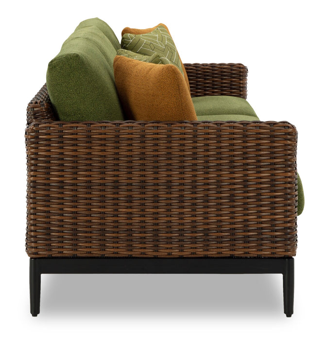 Tofino Outdoor Patio Sofa - Resin Wicker, UV & Weather Resistant - Green/Brown/Black