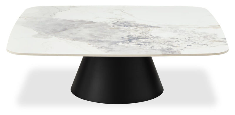 Hazel 39.5” Modern 2-Pack White Sintered Stone Top Coffee + End Table - Black and White