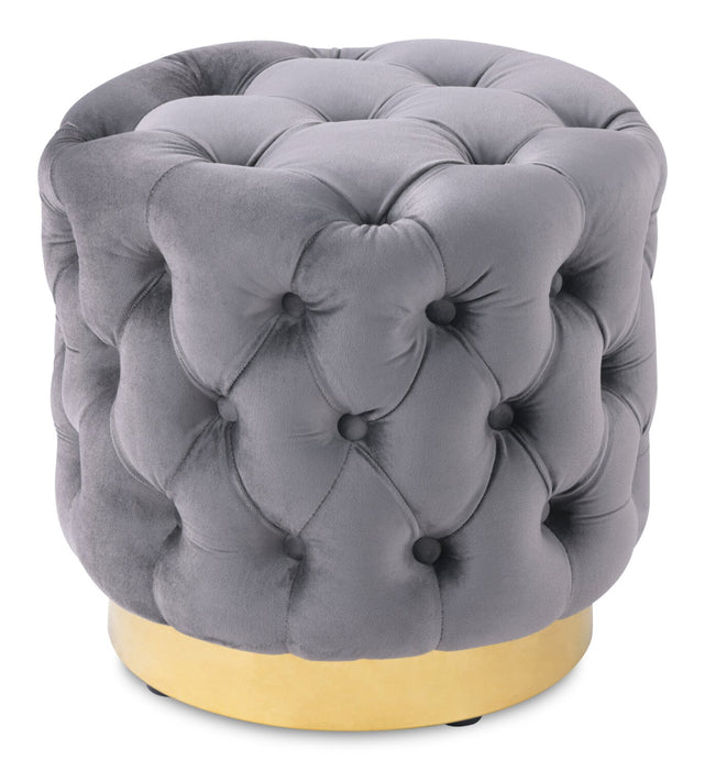 Adell 17\" Round Fabric Ottoman with Gold Base - Grey