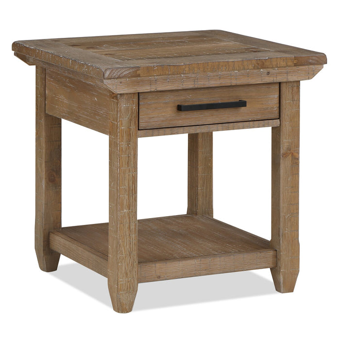 Cedar 24\" Rustic End Table with Storage Drawer – Natural Pine