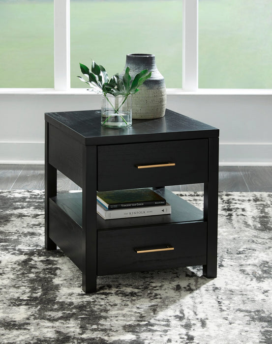 Julian 22” Contemporary End Table with Storage and USB Ports - Black