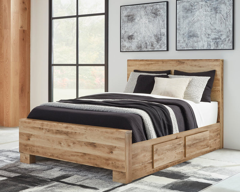 Derekson Storage Bed with 2 Built-In Side Drawers, Natural - Full Size