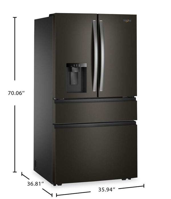 Whirlpool 36\" 29 Cu. Ft. French Door Refrigerator – Fingerprint Resistant Black Stainless Steel - WRMF3636SV