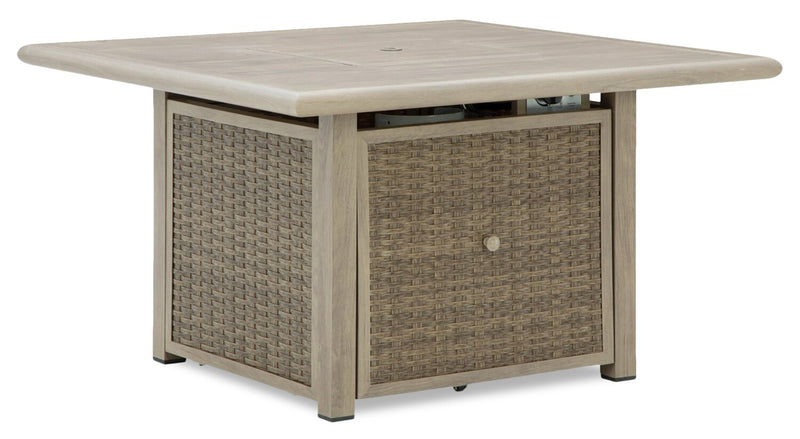 Muskoka Outdoor Patio Fire Pit Table - 50,000 BTU, Resin Wicker, Metal - Beige