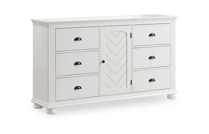 Ella 5pc Bedroom Set with Panel Bed, Dresser & Mirror, White  - Full Size