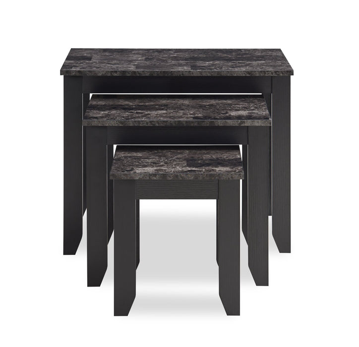 Roma  25\" 3-Piece Nesting Tables with Shelf - Black Marble Look