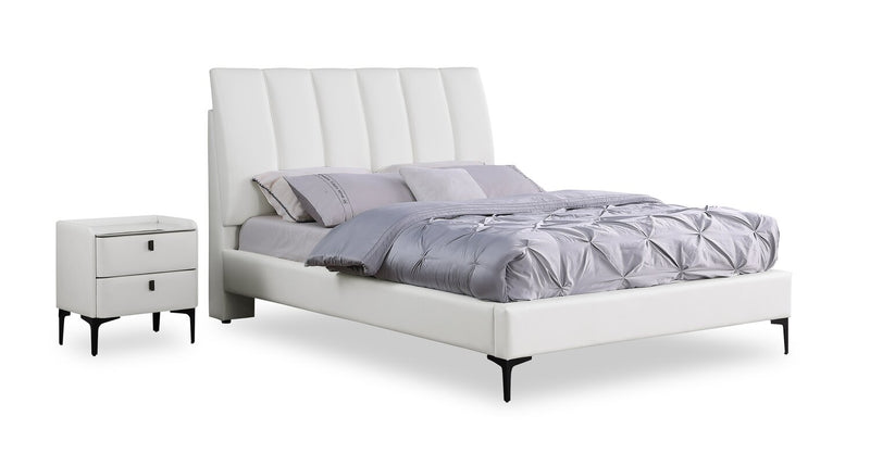 Nova Upholstered Platform Bed in White Vegan-Leather Fabric - King Size