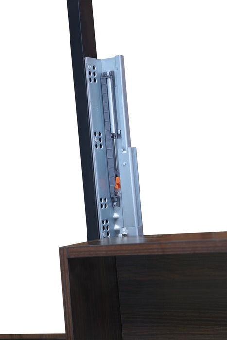 Amos Upholstered Storage Bed in Charcoal Fabric with Tufted Headboard & 3 Built-in Drawers - Full Size