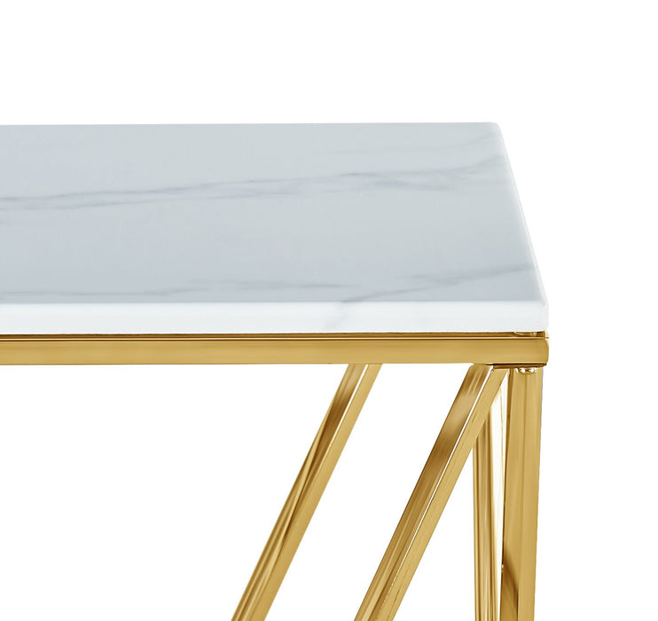 Amanda 21.5\" Modern Square End Table - White Marble Top with Gold Metal Base