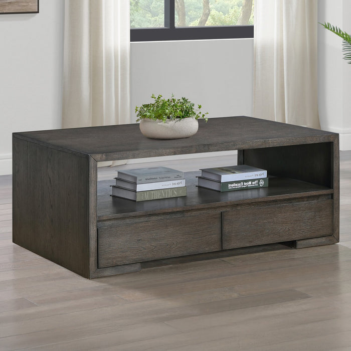 Zelda 48\" Coffee Table with Storage and Shelf – Warm Mocha