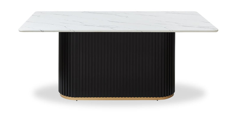 Kort & Co. Capri Dining Table with Marble-Look Top & Gold Accent, Pedestal Base, 72\"W - Black/White