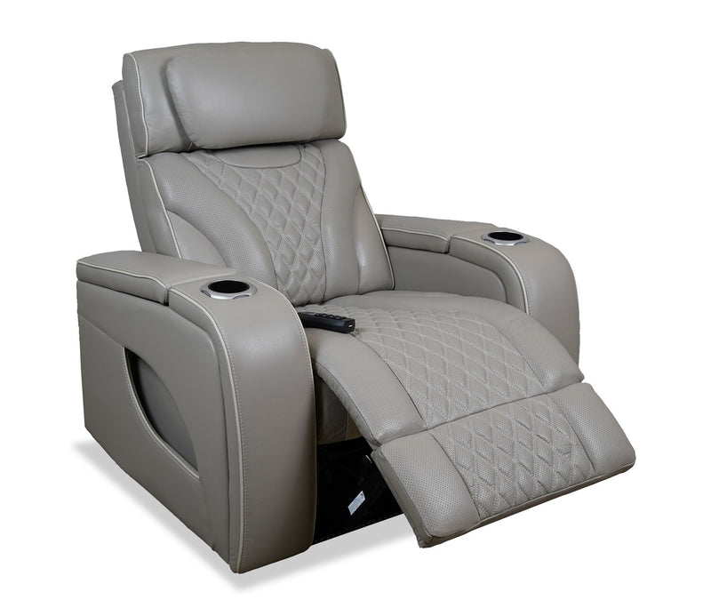 Elite 38\" Genuine Leather Massage Power Reclining Chair with Immersive Audio and Power Headrest - Putty