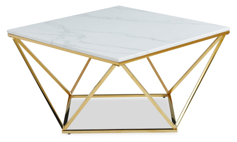 Amanda 31.5\" Modern Square Coffee Table - White Marble Top with Gold Metal Base