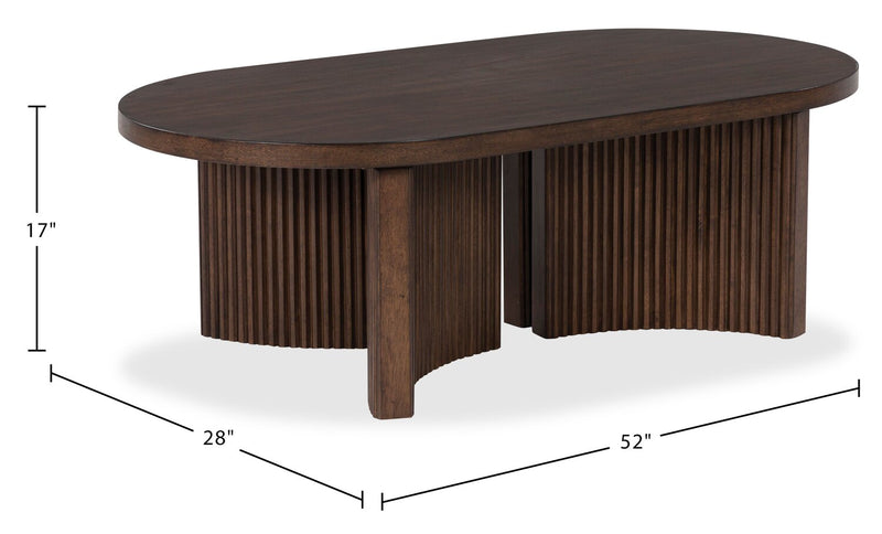 Barlow 52” Solid Wood Mid-Century Modern Coffee Table - Brown