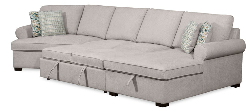 Scott Living Haven 3-Piece Left-Facing Chenille Fabric Cuddler Sleeper Sectional with Storage - Grey