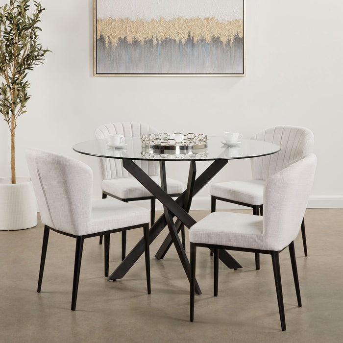 Zoe Dining Table with Glass Top, Metal Geometric Base, 47\"W Round - Black