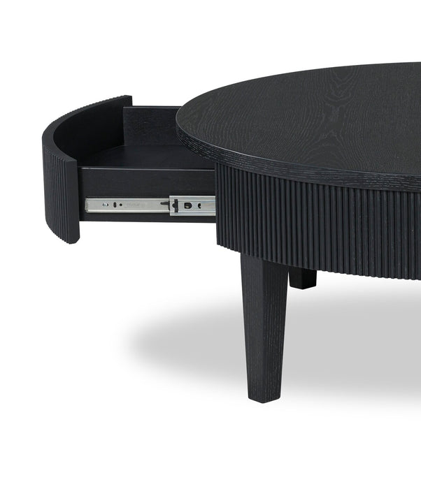 Sanford 42” Contemporary Round Solid Wood Coffee Table with Storage - Black