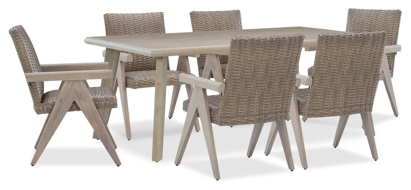 Muskoka 7-Piece Outdoor Patio Set with Dining Table & 6 Chairs - Resin Wicker, Aluminum - Beige