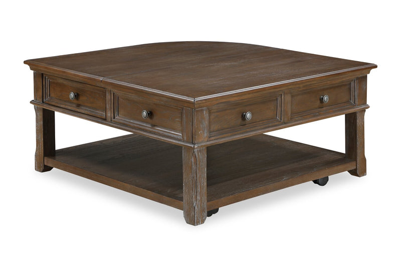 Weston 38” Traditional Lift Top Coffee Table with Storage and Casters - Brown Elm