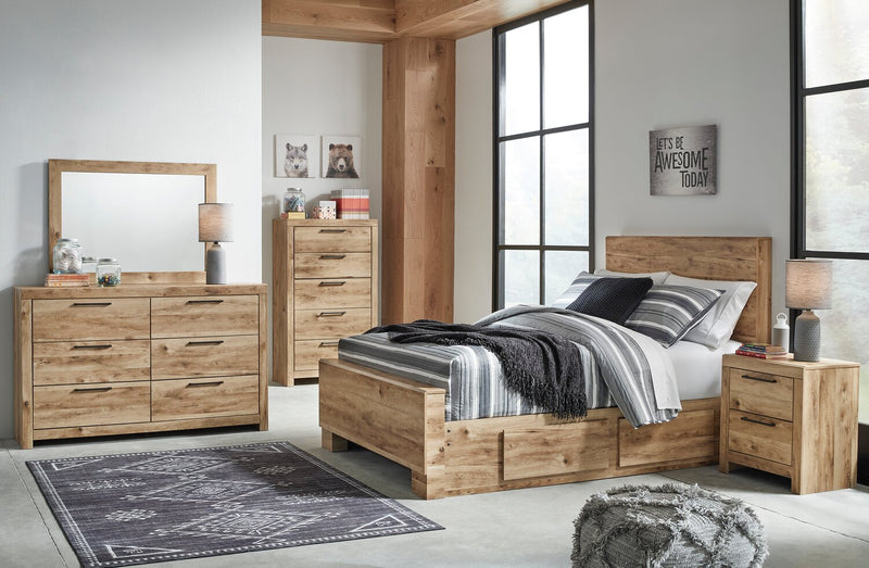 Derekson Storage Bed with 2 Built-In Side Drawers, Natural - Full Size