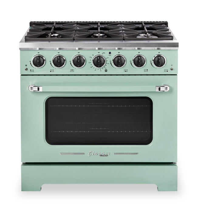 Classic Retro by Unique 36\" 5.2 Cu. Ft. 6-Burner Gas Range with Convection - Summer Mint Green - UGP-36CR LG