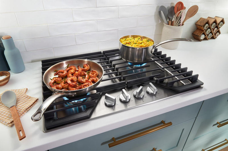 Whirlpool 36\" Gas Cooktop with Fifth Burner and EZ-2-Lift™ Hinged Cast-Iron Grates - WCGK5036PS
