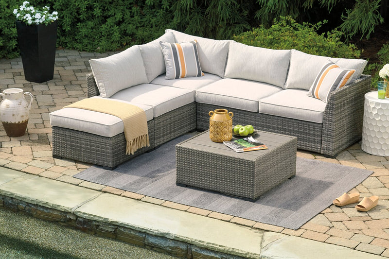 Victoria 4-Piece Outdoor Patio Set with Loveseat, Armless Chair, Corner Chair & Ottoman - Weather Resistant - Grey
