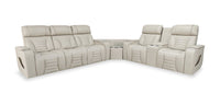 Zen 3-Piece Leather-Look Fabric Power Reclining Sectional with Massage, Drop-Down Console and Refrigerator - Apricot 