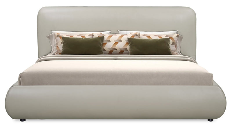 Luka Upholstered Platform Bed in Taupe Vegan-Leather Fabric, Modern - King Size