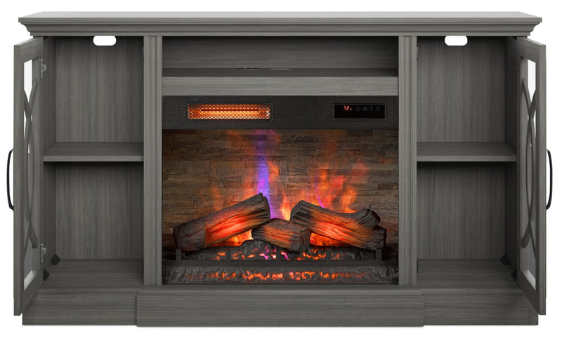 Brooke 62\" Contemporary Electric Fireplace TV Stand with Storage & Cable Management for TVs up to 70\"- Grey