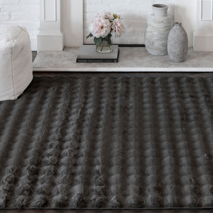 Dream Step Memory Foam Bubble Dark Grey Faux Fur Area Rug - 7' x 10'