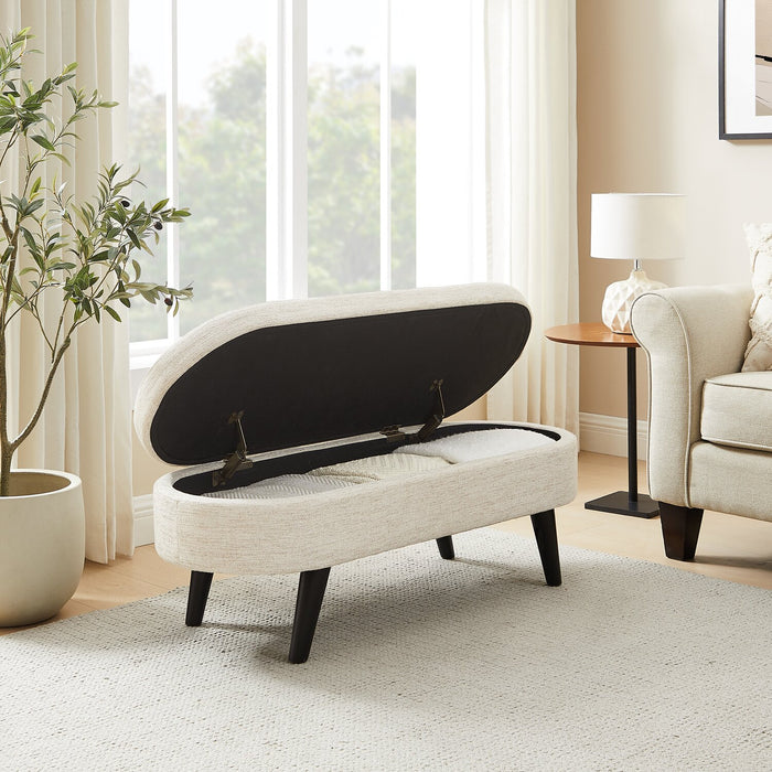 Montreal 43.5\" Oval Fabric Storage Ottoman - White