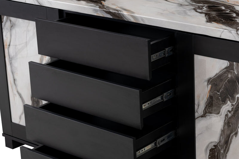 Vega Dining Server with Storage & 4 Drawers, 66\"W - Black & White