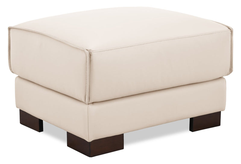 Citadel 28\" Top-Grain Genuine Leather Ottoman with Wood Legs - Frost White
