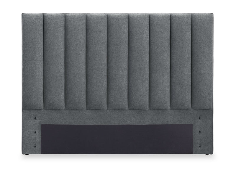 Amos Upholstered Storage Bed in Charcoal Fabric with Channelled Headboard & 3 Built-in Drawers - Full Size