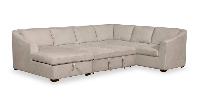 Envy 3-Piece Left-Facing Chenille Fabric Sleeper Sectional with Storage Chaise - Almond Beige