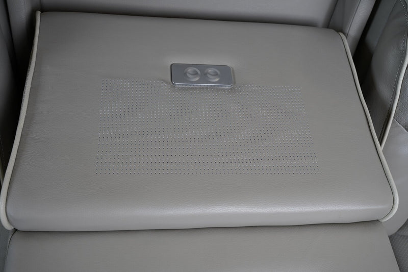 Elite 86\" Genuine Leather Massage Power Reclining Sofa with Immersive Audio and Power Headrests - Putty