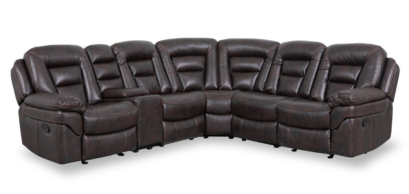 Leo 6-Piece Leather-Look Fabric Reclining Sectional with Storage Console and Dual Cupholders - Walnut Brown