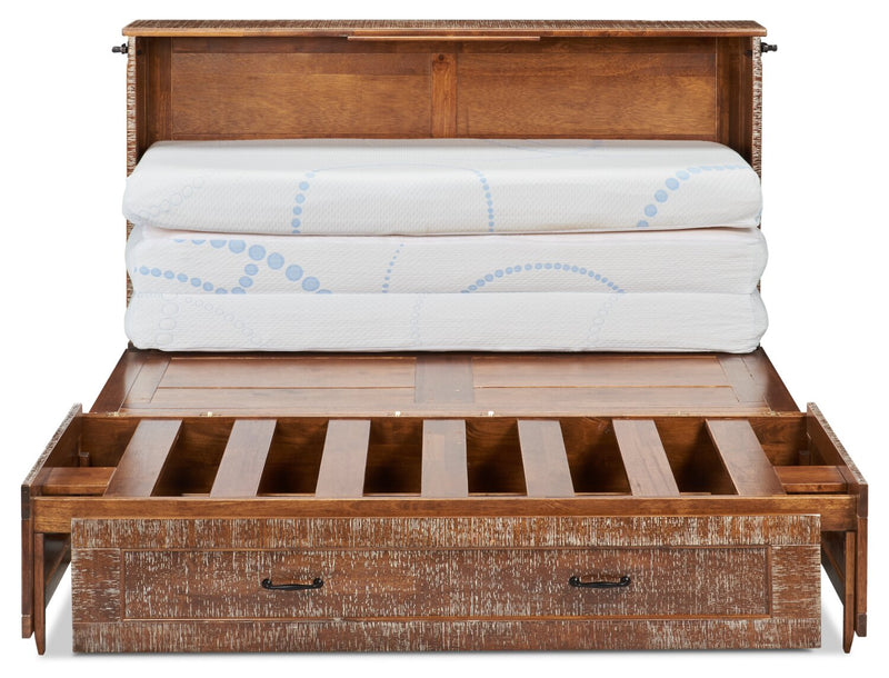 Parker Cabinet Bed with Memory Foam Mattress,  Weathered Brown - Queen Size