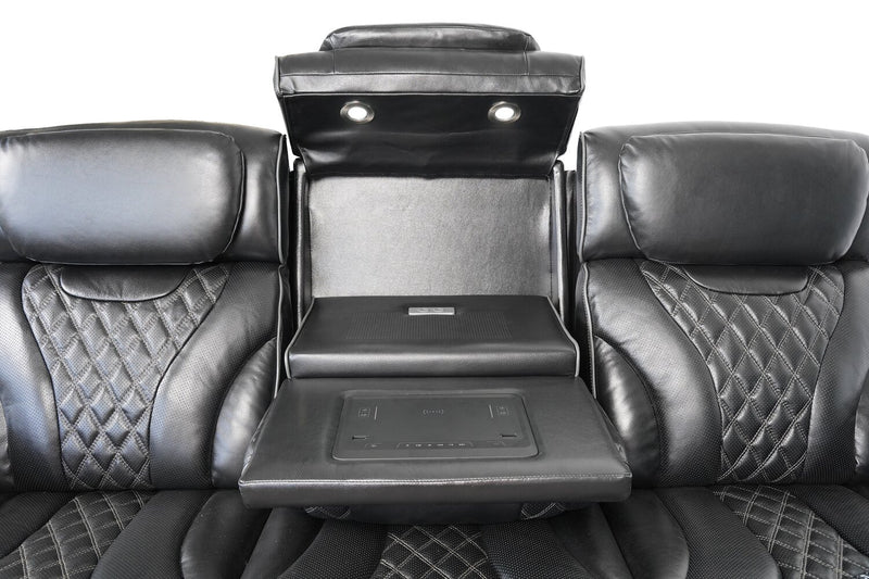 Elite 86\" Genuine Leather Massage Power Reclining Sofa with Immersive Audio and Power Headrests - Black