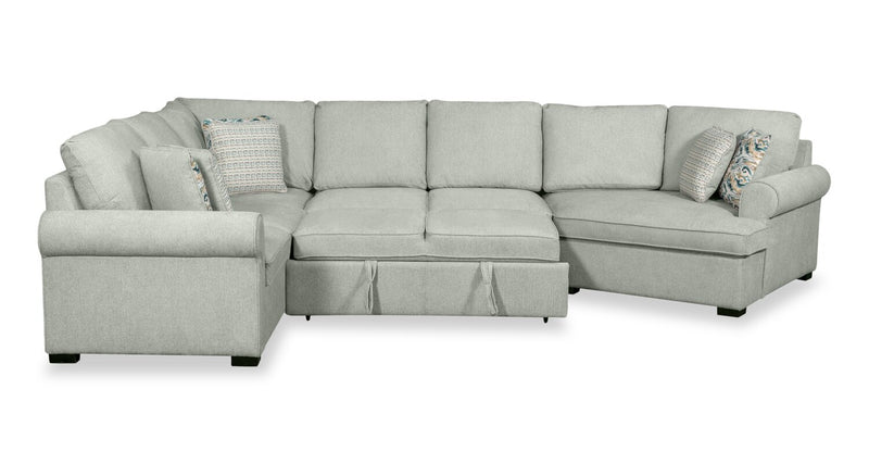 Scott Living Haven 3-Piece Right-Facing Chenille Fabric Cuddler Sleeper Sectional - Seafoam Blue